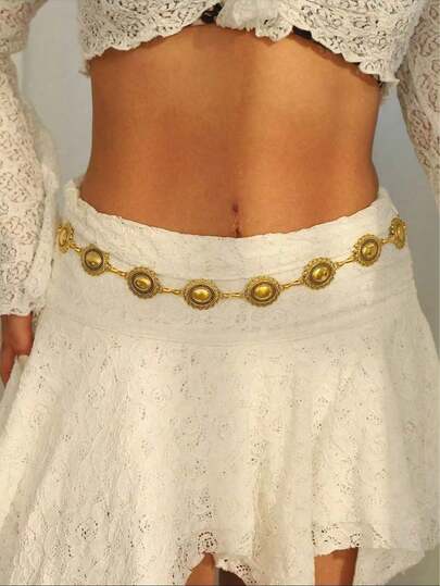 1 قطعة سلسلة خصر من سبيكة الزنك بطراز بوهيمي قديم، بنقش ذو لون أحادي، إكسسوار خصر عالي الجودة متعدد الاستخدامات