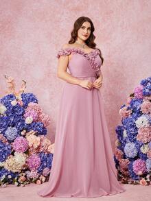 UNITHORSE Sleeveless Layered Petal Splice Ruched Bodice Maxi Bridesmaid Dress With Flowy Skirt - Pink - View 2