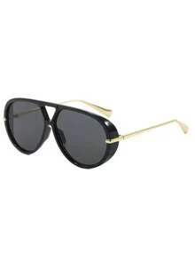 2025 Fashion High-End Y2K Double-Beam Frog Style European And American Large-Frame Sunglasses Yellow - 黑色 - 查看 2