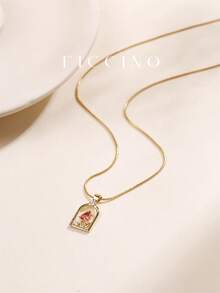 FICCINO 主题窗口郁金香吊坠镀金方晶锆石钛钢镀金蛇链项链，百搭颈链，节日和周年纪念礼物，附赠盒子 - 152n - 查看 4