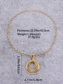 1 Pc Bohemian-Style Fashionable Statement Necklace With Multi-Layered Rings Textured Circular Metal Chain, Suitable For Women's Daily Wear And As Halloween Christmas Gifts