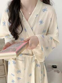 1-częściowy damski szlafrok z nadrukiem motyli, luźny, swobodny szlafrok do spania, duży rozmiar