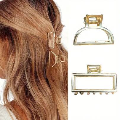 2pcs Elegant Minimalist Gold Hair Clips - Non-Slip Grip, Hollow Design, Multi-Purpose For Thick/Thin Hair, Ponytail, Braid - Perfect Gift For Women,Fall,Hair Accessories,Hair Accessories For Women,Travel,Hair Accessories,Accessories Women,Hair Accessory,Hair Accessories Women,Hair Tools,Hair Stuff,Stuff,Beauty Accessories,Gifts,Travel,Gifts For Women,Hair Stuff,Stocking Stuffers