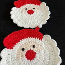 1/3pcs Handmade Crochet Santa Claus Coasters - Holiday Red And White Decorations, Durable Fabric Beverage Trays, Holiday Table Decorations, Unique Christmas Gifts, Christmas Wreaths, Seasonal Tableware, Made With Love
