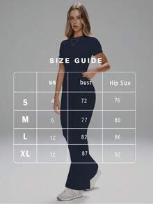 FWH 女士日常两件套：基础款，百搭保守的设计，适合户外通勤、办公、健身和瑜伽。甜美优雅的温柔风格，修身剪裁，采用收腰弹力面料。圆领短袖上衣搭配高腰收腹微喇叭运动裤，打造修身效果。