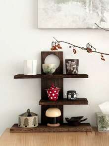 1pc Wooden Multi-Layer Jewelry Rack, Cup Holder, Storage Rack, Autumn Decor Wall Mounted Rack, Storage Tray, Jewelry Tray, Jewelry Display Rack, Decorative Display Rack, Rustic Style Medium Storage Tray Rack, Vintage Rack - Brown - View 5