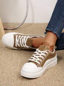 2025 New Versatile Retro Lace-Up Casual Round Toe Platform Sneakers, Fashionable & Comfortable Elevator Shoes For Petite Women