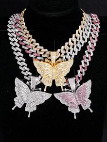 LIGHTSOME 1set Fashion Hio-Hop Style Colorful Butterfly Pendant Necklace For Men Women Punk Bling Aniaml Butterfly Jewelry Necklace Ideal Gift For Friend Suitable For Daily Wear