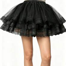 Falda enagua de volantes de tul de colores con encaje negro y blanco, falda interior con volantes para fiesta de Halloween