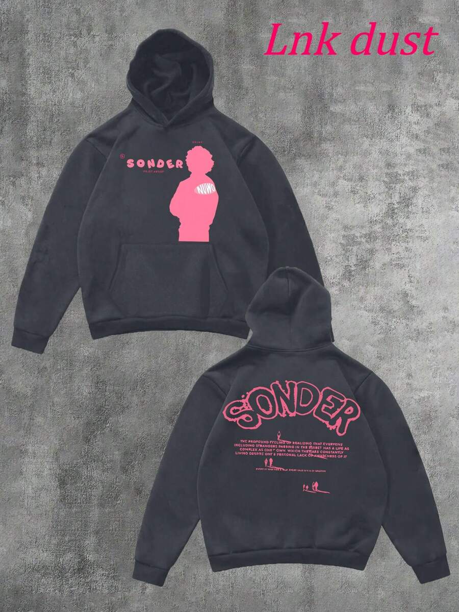 Y2K Brent Faiyazzz Pink Sonder Rap Print,250g Polyester Men's And Women's Clothing Casual And Cozy Hoodies Leyo, Long Sleeve Hooded Sweatshirt, Casual Versatile Top For Autumn Winter - Xám - Xem 1