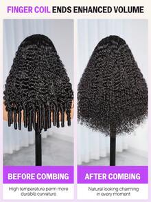 MEGALOOK 杰瑞卷发，指卷发尾升级款 13x6 三合一™ 无胶抽绳假发 - 透明蕾丝前假发，预剪预拔自然发际线，透气帽，自然黑色卷发假发，18-24 英寸 - 100% 真人处女发假发，全天舒适，掉发极少，适合日常办公佩戴 - SNatural - 查看 6