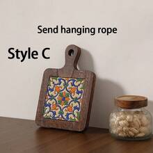 1PC Solid Wood Ceramic Tile Pattern Heat-Resistant Coaster - Retro Kitchen And Dining Table Mat, Suitable For Hot Pot, Flat Bottomed Pan, Cup, High Heat Protection, Handmade Home Decoration Gift - Multicolor - View 6