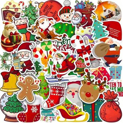 50PCS Cartoon New Christmas Graffiti Stickers Fashion Personalized Creative DIY Fine Decorative Stickers Helmets Water Cups Helmets Skateboards Popular Decals Toys,School Supplies,Back To School