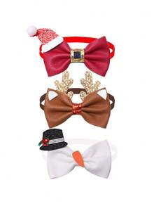 1 件圣诞宠物蝴蝶结，圣诞鹿角和圣诞帽元素，可调节圣诞限量版宠物蝴蝶结，皮革蝴蝶结，适合小型犬和猫 - 彩色 - 查看 3