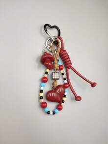 1pc Silver Star Charm Bag Accessory, Keychain For Women - Red - View 2