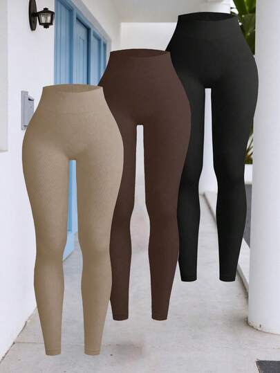 Büyük Beden Kadınlar İçin 3'lü Paket Düz Renk Günlük Tayt, Yoga, Fitness, Bisiklet ve Günlük Giyim İçin Rahat ve Pürüzsüz