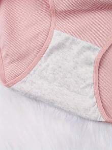 6 Pieces Of Women's High Waisted Ribbed Underwear - Breathable Elastic Waistband With "Missing You" Letter Design, 6 Color Combinations, Soft And Comfortable For Daily Wear, Fun Text Patterns | Comfortable Fit, Cute Underwear - 彩色 - 查看 5