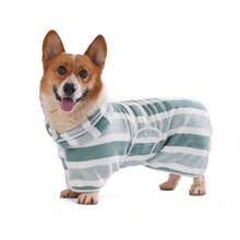 速干狗浴袍，条纹狗毛巾浴袍，超强吸水宠物浴袍，带可调节腹带，面料柔软