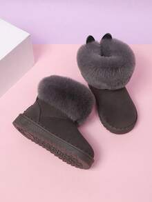 时尚休闲儿童雪地靴，适合幼儿/小孩/大童，保暖内衬，适合男孩和女孩 - 灰色 - 查看 3