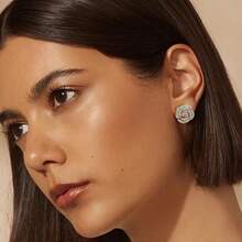1 Pair Romantic Flower Cubic Zirconia Stud Earring ,Saretes Elegantes For Women For Wedding Engagement Anniversary Party Jewelry Valentine's Day Gift Valentines - 銀色 - 查看 7