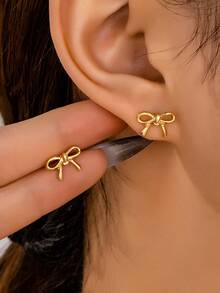 1 Pair Bow Stud Earrings, Suitable For Daily Wear And Parties