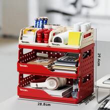 積み重ね可能な収納ボックス、デスクトップ中空収納ラック、穴あきボードオフィス収納および整理ラック、シンプルなデスクトップパーティションオーガナイザー - 赤大*2+白小*2 - チェックする 4