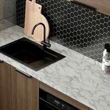 1 件复古光泽大理石图案白色和灰色家居装饰壁纸，自粘家具翻新膜，适用于橱柜、桌子、椅子、房间背景，便宜又实用的墙纸墙贴墙面装饰房间装饰壁纸贴纸墙卧室装饰厨房装饰 - 彩色 - 查看 4