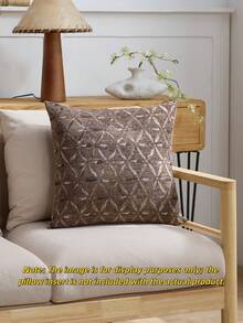 1件雪尼尔浅棕色花瓣提花枕套，田园花卉风格方形枕套，适用于沙发、床、椅子、客厅、卧室、汽车装饰靠垫 - 淺棕色 - 查看 2