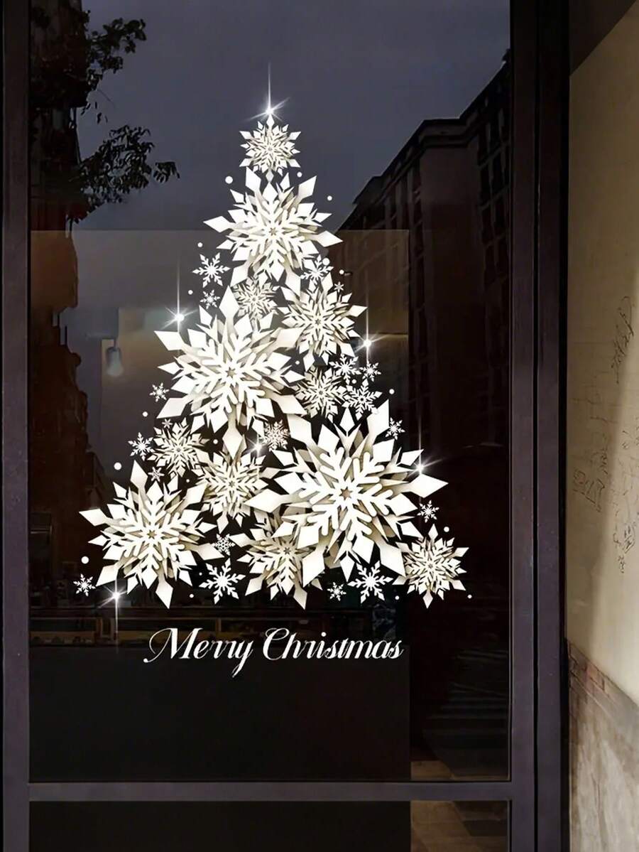 1PC Christmas Window Stickers, Snowflakes And Christmas Tree Design, Double-Sided Visible Glass Decals, Classic Holiday Decorations, Electrostatic Adsorption, Reusable, Suitable For Home, Bathroom, Party, Store Decoration Wall Stickers Room Decor Wall Sticker Wall Decor Home Decor Christmas Decorations Christmas Decorations Home - Multicolor - View 1