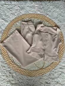 Formal Set Pantaloons Pants High Waist Pockets Tailoring Vest Buttons Simple Elegant Casual Pocket Zipper - Beige - View 5