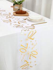 1 قطعة عداء طاولة ذهبي مطبوع بالحرارة لحفلة عيد الميلاد، علم طاولة لحفلة عيد الميلاد 18/30/40/50/60، غطاء طاولة من شبكة البوليستر المطلي بالذهب مقاس 28*275 سم، ديكور حفلة عيد الميلاد والذكرى السنوية، منشفة طاولة عيد الميلاد، ديكور المنزل، ديكور الطاولة، ديكور المطبخ والمائدة، زينة الصحون والأطباق، ديكور ذهبي، عيد الميلاد