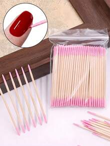 About 100pieces Of Pink Nail Polish Wipe Sticks, Nail Polish Cleaning Sticks, Double-Pointed Eyebrow Tattoo Makeup Tools Wipe Wooden Sticks, 1/2/3/4/5/10/20pack Packaging, Nail Art Supplies, Nail Art Tools, Very Suitable For Nail Art Supplies, Nail Art Tools, Manicure, Back To School Manicure And Press-On Manicure