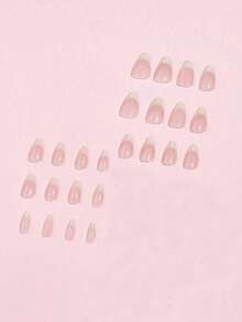 24片短款杏仁形甜美风格法式渐变粉状美甲贴片，1卷，1片果冻凝胶美甲贴片 - 彩色 - 查看 2