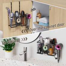 POJHK Hair Dryer Holder Hair Tool Organizer 3 In 1 Metal Bathroom Organizer Adjustable Height Blow Dryer Holder Wall Mounted Under Sink Countertop For Flat Curling Iron Hair Straighteners - 黑色 - 查看 3