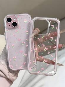 Pink Flower Dopamine Color Scheme, Floral Pattern Phone Case, Compatible With IPhone 15/16 Pro Max, Creative Apple 11/12/13/14 Pro Anti-Drop Phone Case - Pink - View 3