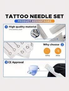 50 piezas Surtido de agujas para tatuajes (1RL, 3RL, 5RL, 7RL, 9RL), adecuado para principiantes, artistas de tatuajes profesionales y estudiantes - Multicolor - Ver 3