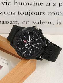 男孩時尚瑞士風格尼龍編織錶帶運動手錶