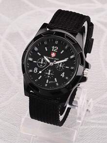 男孩時尚瑞士風格尼龍編織錶帶運動手錶