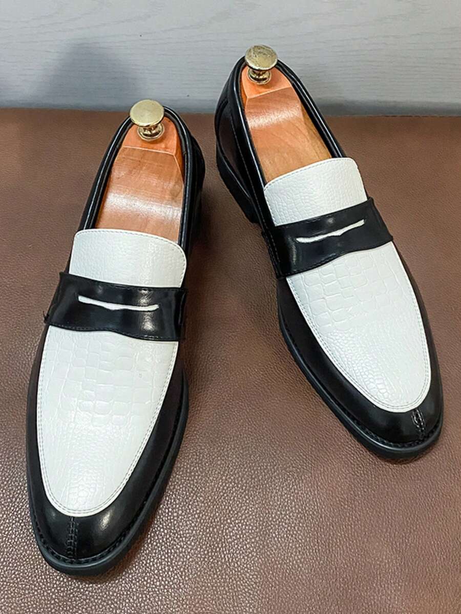 Mens Slip-On Dress Penny Loafer Casual Loafers Shoes For Male Classic Business Work Office Formal Dress Shoes - 黑與白 - 查看 1