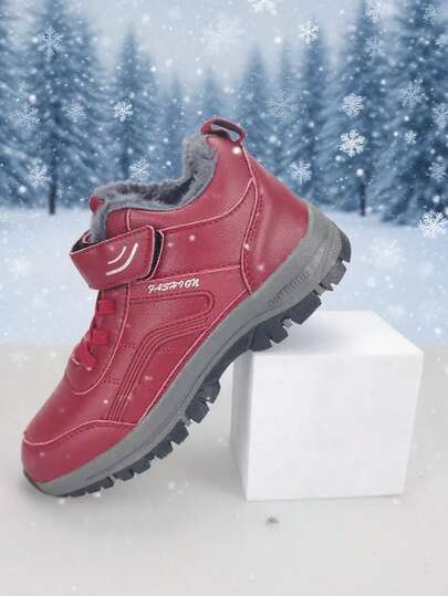 Botas de nieve casuales para otoño/invierno, adolescentes/estudiantes, botas de senderismo, botas de trekking, forro térmico, a prueba de frío, suela antideslizante resistente al desgaste, cierre de gancho y bucle conveniente (logotipo de gancho y bucle asimétrico, entrega aleatoria)