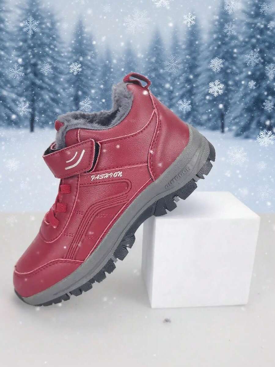 Botas de nieve casuales para otoño/invierno, adolescentes/estudiantes, botas de senderismo, botas de trekking, forro térmico, a prueba de frío, suela antideslizante resistente al desgaste, cierre de gancho y bucle conveniente (logotipo de gancho y bucle asimétrico, entrega aleatoria)