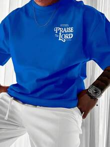 Zrgoth 男士百搭简约印花短袖T恤 | 圣经诗篇主题 - 藍色 - 查看 3