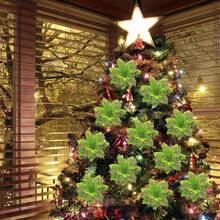 12pcs Christmas Poinsettia Artificial Flowers Decorations 5.5" Christmas Tree Wreaths Garland Decoration Glitter Flowers Picks Decor For Xmas New Year Wedding Party Ornaments - Green - View 8