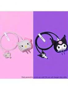 1Pc Sanrio Cute Hello Kitty Kuromi Silicone Charger Protective Case Kawaii Kitty Cat USB Cable Protector For Phone 14 13 12 11 Pro Max Fast Charging Cable Charger Head Cover