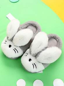 Kids Cute Rabbit Ear Warm Plush Slippers, Autumn/Winter - Grey - View 2