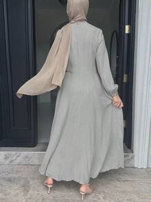 Đầm dài màu trơn thanh lịch, thắt eo, thích hợp cho công sở mùa xuân. - Xám - Xem 3