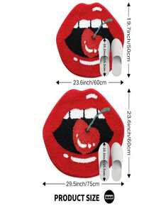 1 pieza Nuevo cojín decorativo de lana sintética con forma asimétrica de labios rojos grandes comiendo una cereza, 1200g/m², diseño creativo de labios de cereza, alfombra de piso adecuada para sala de estar, dormitorio, interior, lavable a máquina - Material de lana sintética suave, amigable con la piel, anti-pelusas, resistente al agua, inodoro, ideal para decoración del hogar, decoración de habitaciones, alfombra de sala de estar