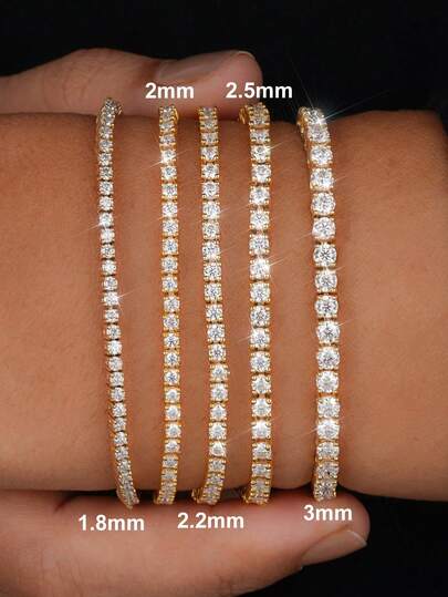 1pc Shiny 2-3mm Tennis Bracelet, 925 Sterling Silver Material, Women's Style, Charming Valentine's Day Elegant Jewelry Gift For Her