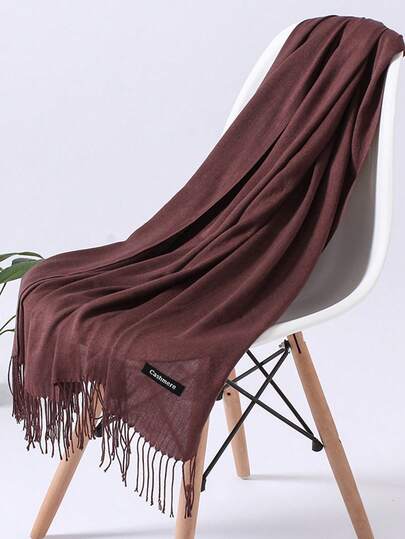 1pc Women's Solid Color Windproof Shawl, 120g Fashionable Lightweight Tassel Shawl, Suitable For Air-Conditioned Rooms, Large Size Scarf For All Seasons, Thin Beach Sun Protection Shawl, Suitable As Holiday Gift