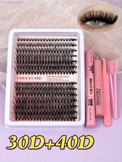 280 piezas Conjunto de pestañas postizas D-Curl esponjosas, mezcla de densidad 30D/40D, paquetes de pestañas suaves, crea maquillaje de ojos natural, longitud mixta de 9-16 mm, adecuado para pestañas individuales de visón impermeables de efecto 3D, fino, apto para maquillaje natural, dramático, diario, cosplay y talla grande